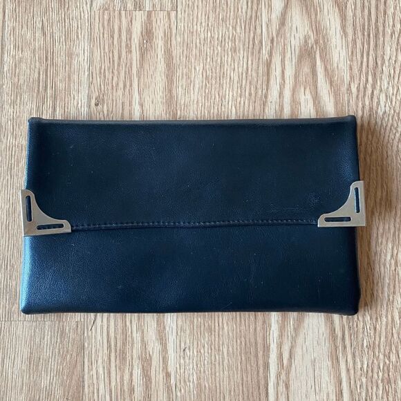 Faux Leather Black Clutch with Gold Accents - Picture 1 of 10